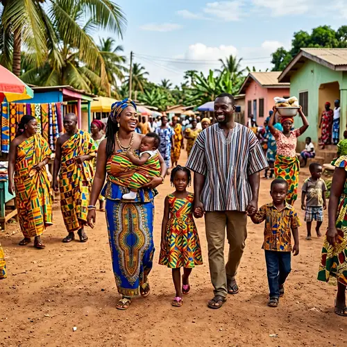 Ghanaian Family Enjoying a Vibrant Community Walk