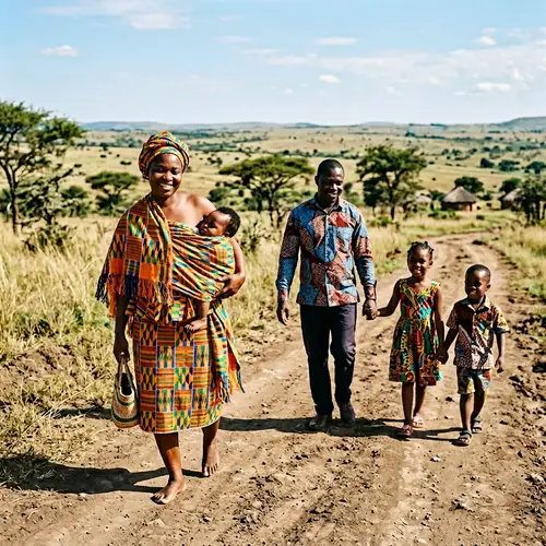 Ghanaian Family Walking in Traditional Kente Cloth | Rich Cultural Scene