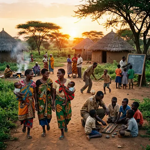 Heartwarming African Family Scene at Sunset | Community Unity