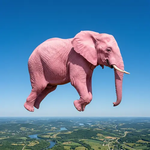 Pink Flying Elephant - Whimsical Aerial Wonder in Soft Hues