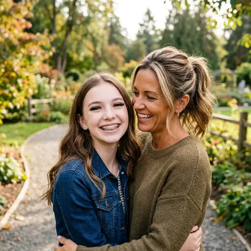 Mother and Daughter Portrait: Blonde and Chestnut Hair