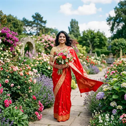 Elegant Indian Saree Girl in Blooming Park