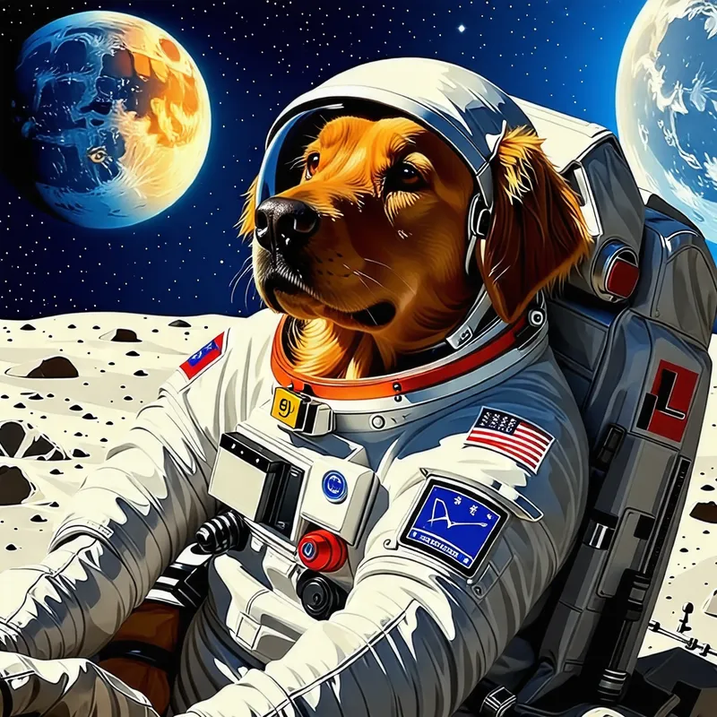 Golden Retriever Astronaut on the Moon Golden Retriever Astronaut on the Moon