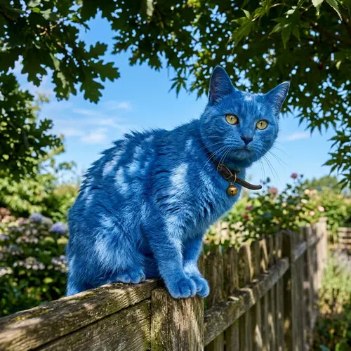 Majestic Blue Cat on Wooden Fence | Beautiful Azure Coat