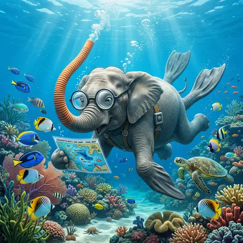 Humorous Underwater Elephant with Vision Issues