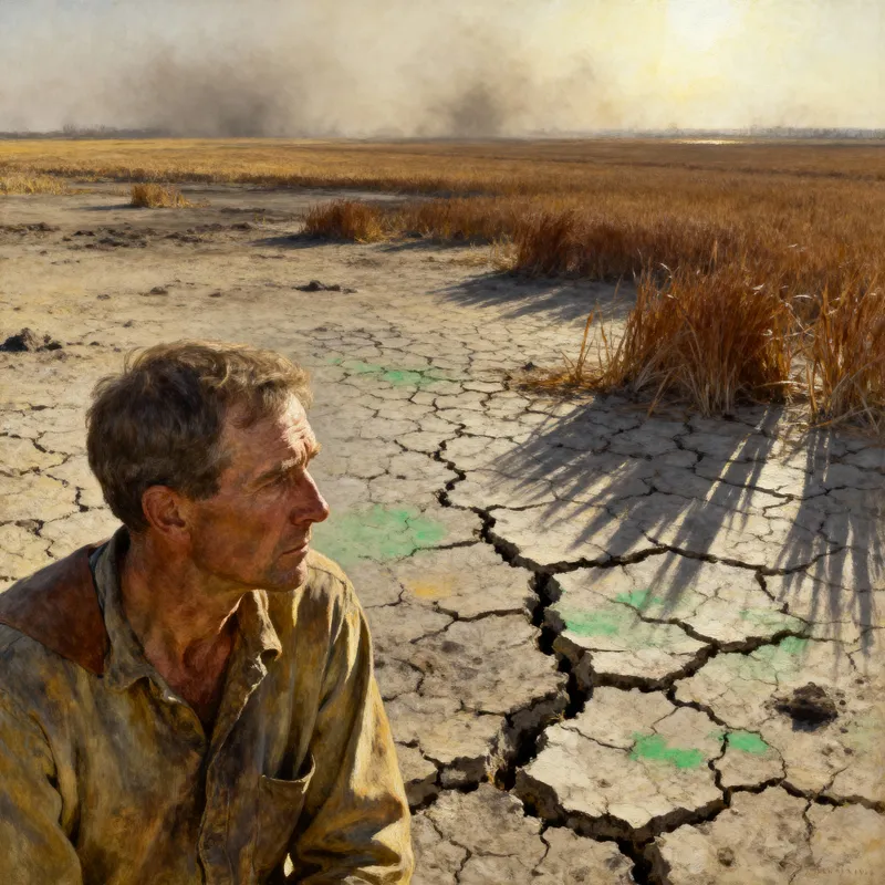 Drought Devastated Farmland: A Farmer's Despair