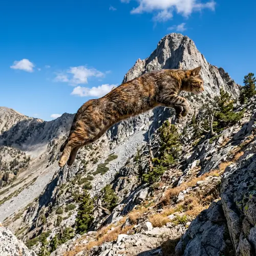 Cat Leaping Over Mountain: Agile Feline in the Wild