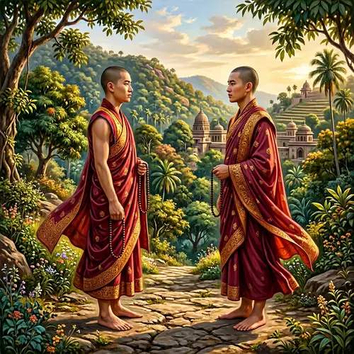 Hyperrealistic Painting of Perfect Buddhist Monks in Equilibrium