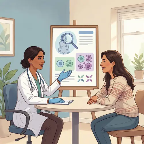 Breast and Cervical Cancer Screening Process Explained by Female South Asian Doctor to Hispanic Woman