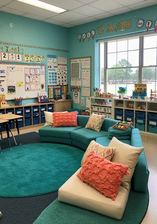 Calm Teal Math Classroom Design for 3rd Graders
