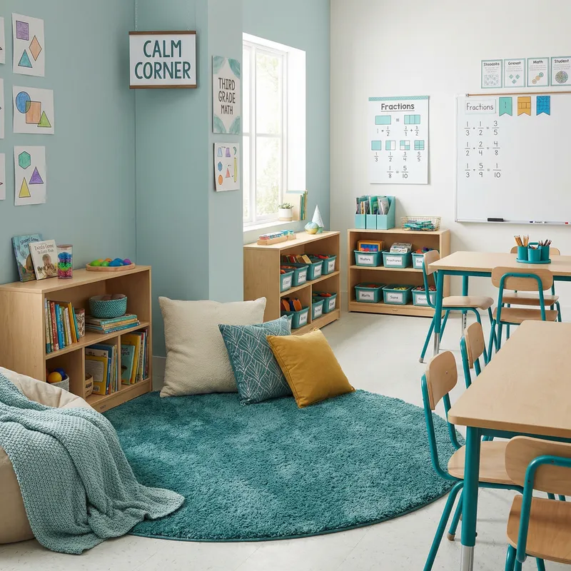 Calm Teal Math Classroom Design for 3rd Graders