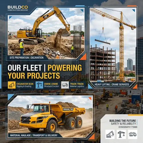 Construction Vehicles: Excavator, Crane, Truck | Company Iconography