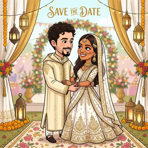Desi Couple Caricature for Wedding Invites