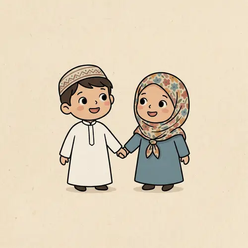 Minimalist Shia Muslim Boy and Girl Illustration