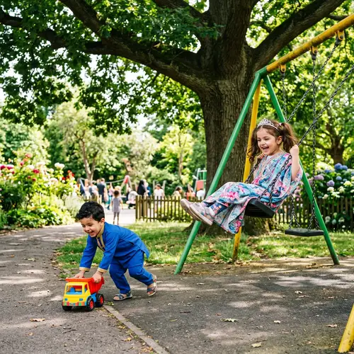 Shia Muslim Boy and Girl Playing in Vibrant Park