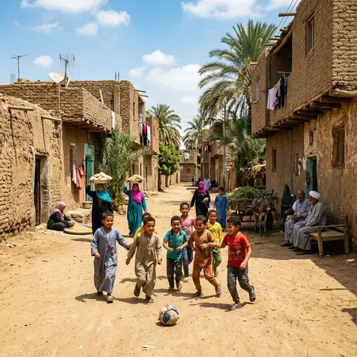 Rustic Egyptian Village Street Scene with Diverse Activities