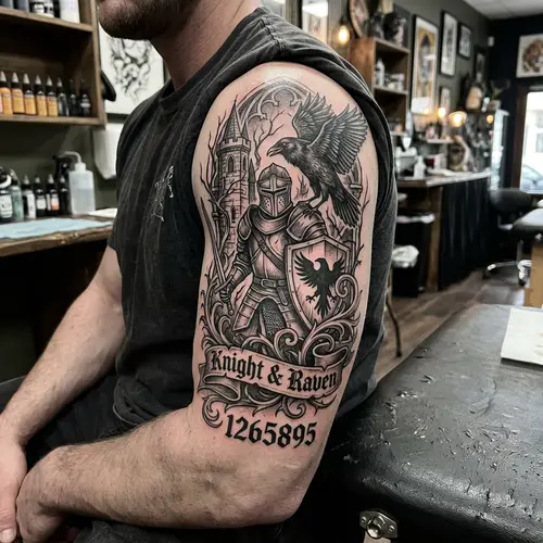 Men's Knight and Raven Tattoo Design Ideas