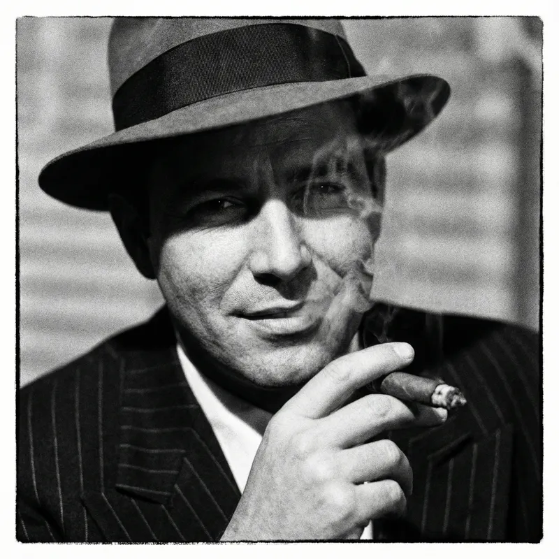 Noir Gangster Portrait: Charismatic Italian Man