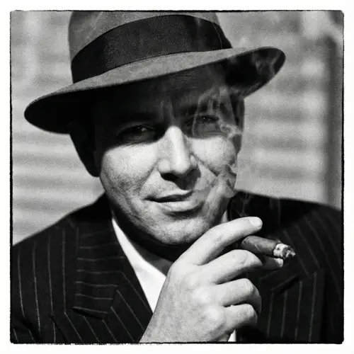 Noir Gangster Portrait: Charismatic Italian Man