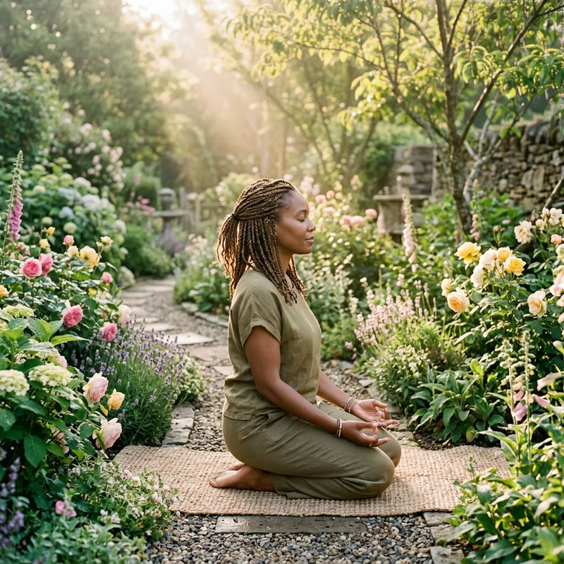 Tranquil Lady Meditating Among Nature