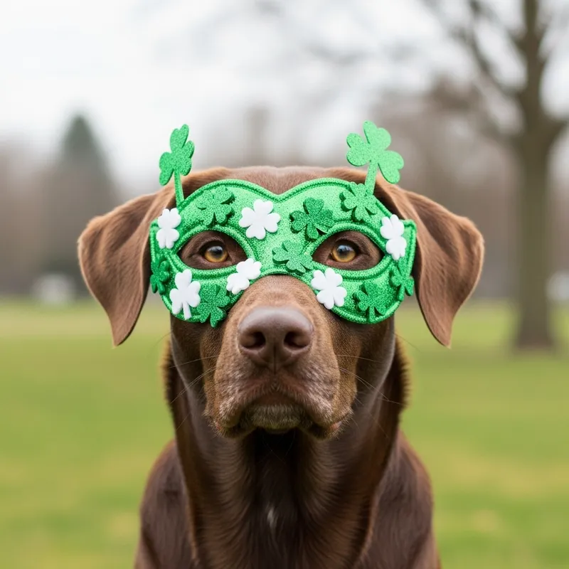 Brown Dog with Clover Mask - Unique Pet Portraits