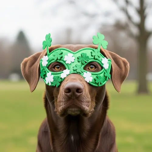 Brown Dog with Clover Mask - Unique Pet Portraits