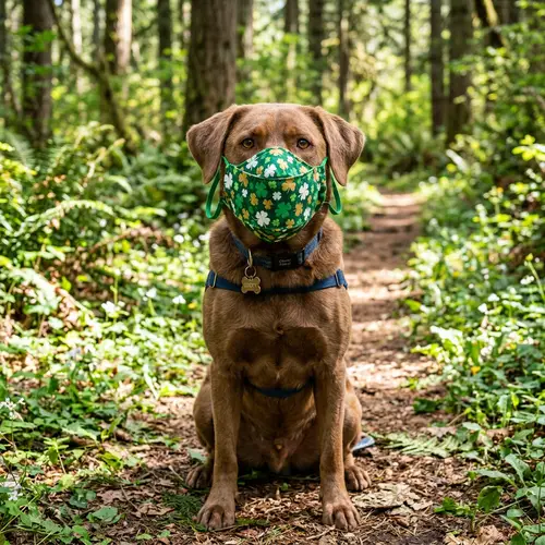 Brown Dog with Clover Mask - Unique Pet Portraits