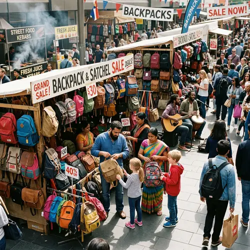 Backpack and Satchel Sale - Vibrant Marketplace Fun