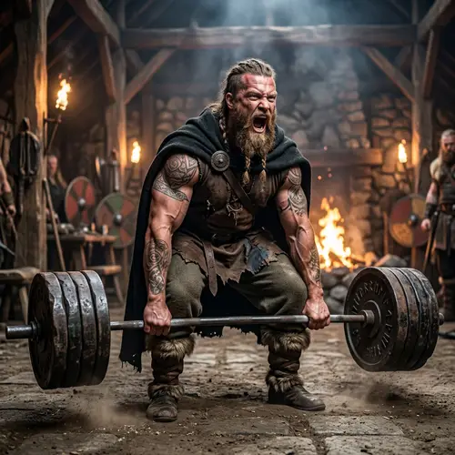 Muscular Viking Deadlifting with Power and Strength