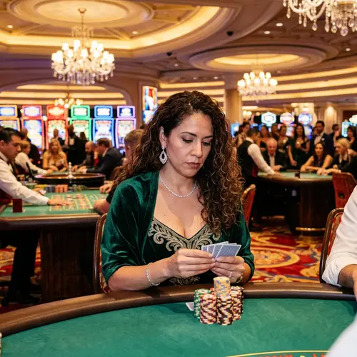 Luxury Casino Gambling: Stunning Woman Playing Poker