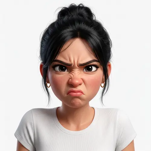 3D Cartoon Portrait of an Angry Young Woman