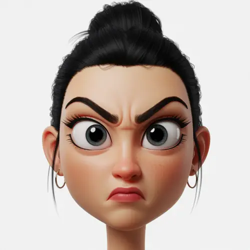 3D Cartoon Portrait of an Angry Young Woman