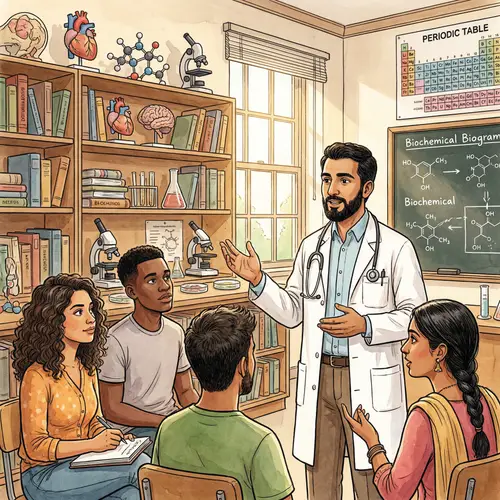 Inclusive Medical Lecture with Middle Eastern Doctor and Diverse Students