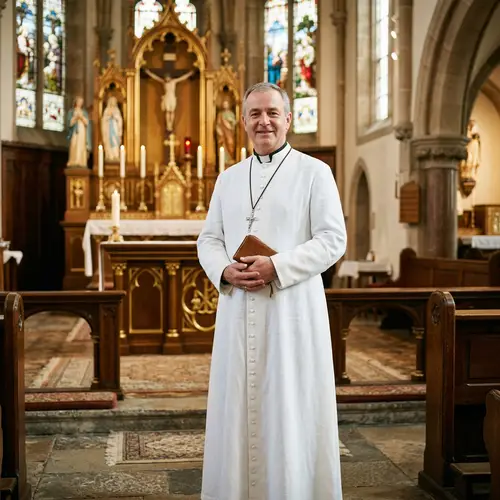 Catholic Priest in White Cassock