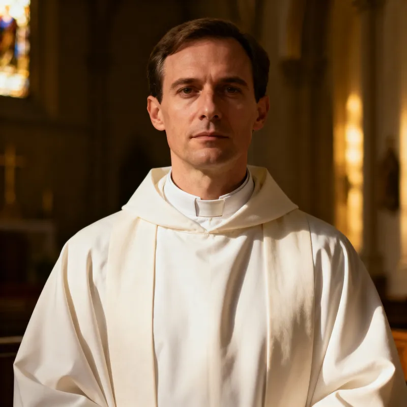 Catholic Priest in White Cassock
