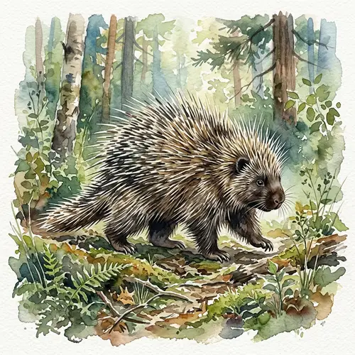 Watercolour Painting of a Porcupine