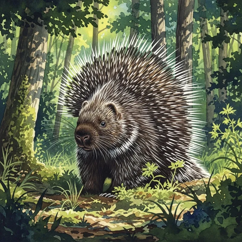 Watercolour Painting of a Porcupine