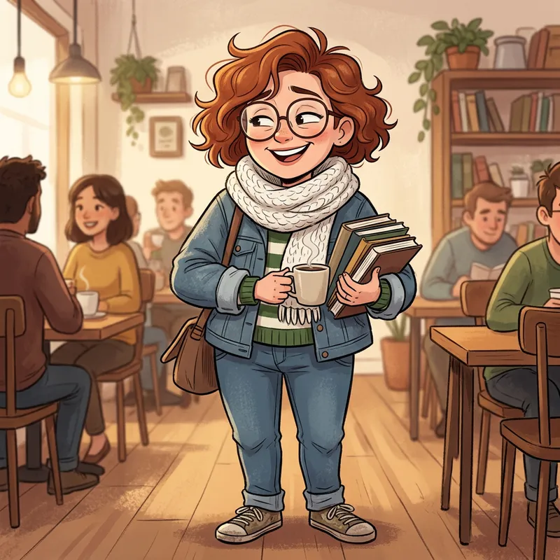 Charming Adult Cartoon Character with Glasses