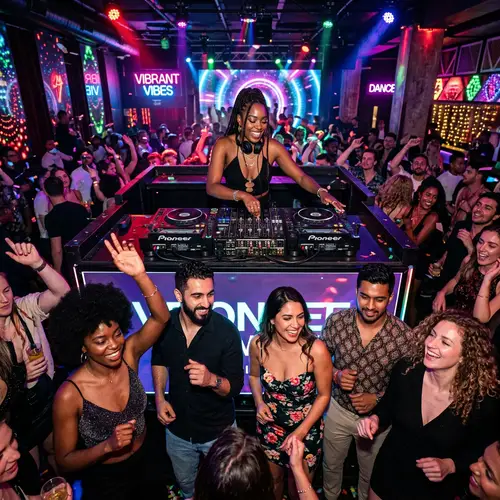 Vibrant DJ Party with Stylish Crowd | Exciting Music Scene