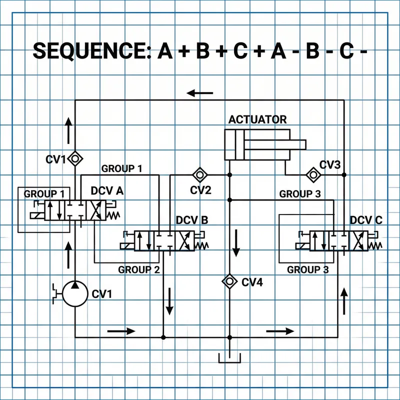 Hydraulic Circuit Design: A+B+C+A-B-C Instructions & Operation