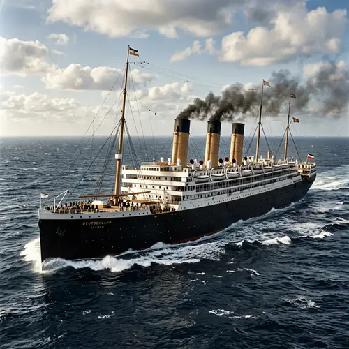 1900 German Ocean Liner with Three Funnels at Sea