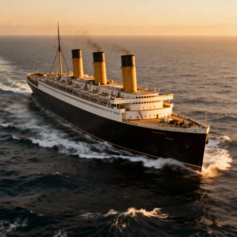 1900 German Ocean Liner with Three Funnels at Sea