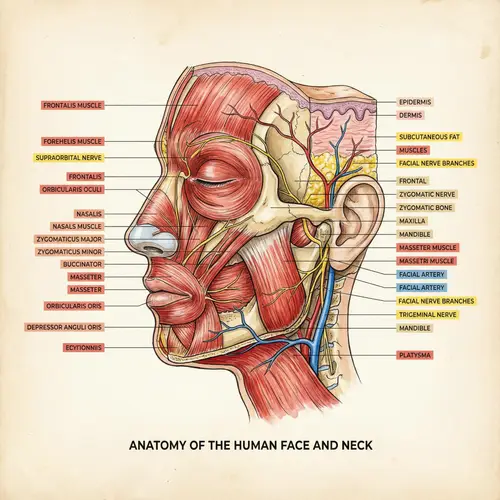 Human Facial Anatomy Guide: Skin, Muscles, Bones & Nerves