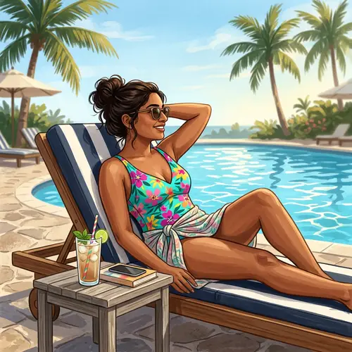 Hot Indian Voluptuous Woman in Bikini at Poolside