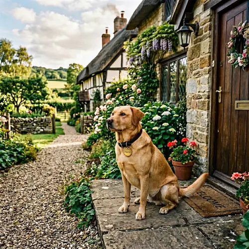 Loyal Friend: Labrador Dog Waiting at Countryside Cottage