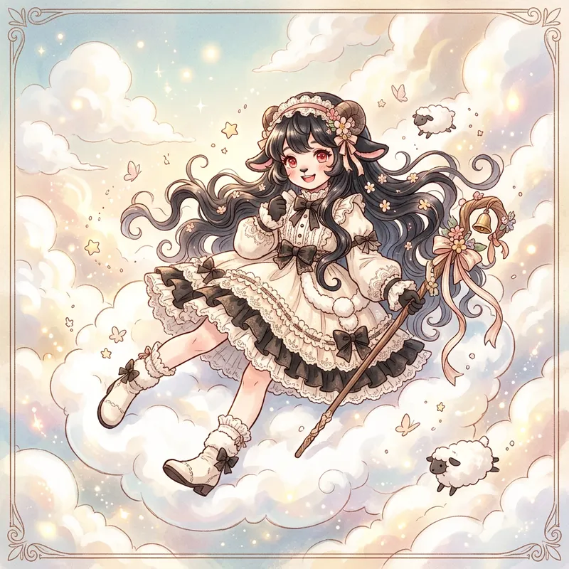 Whimsical Sheep Girl Illustration | Dreamy Art Style