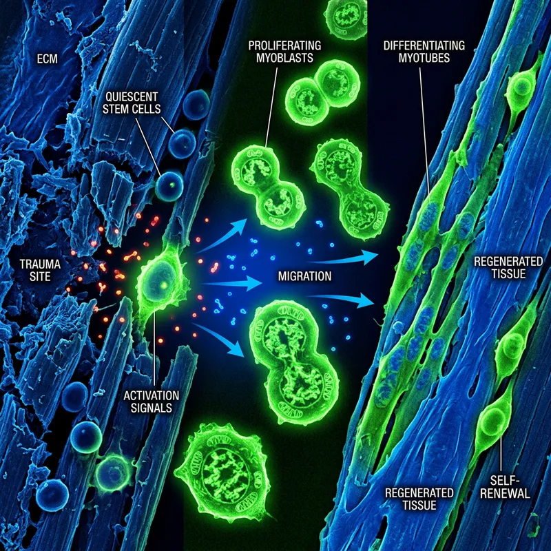 Stem Cell Regeneration: Neon Green & Electric Blue Scientific Illustration