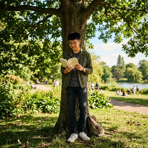 Modern Teenage Intellectual with Book Under Tree | Website Name