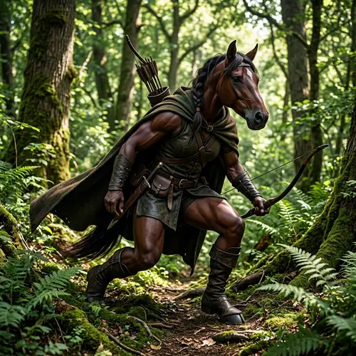Stealthy Anthro Horse Woman in Lush Forest