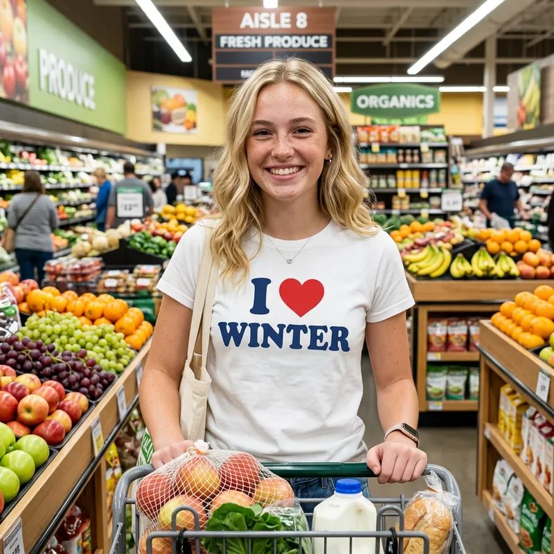 Pretty 17-Year-Old Smiling in Grocery Store